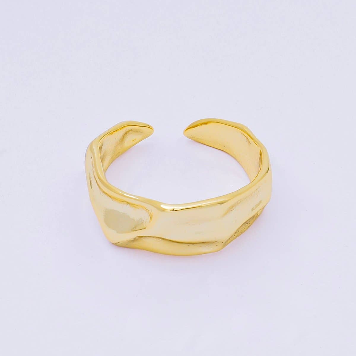 24K Gold Filled Hammered Freeform Round Open Ring | O377