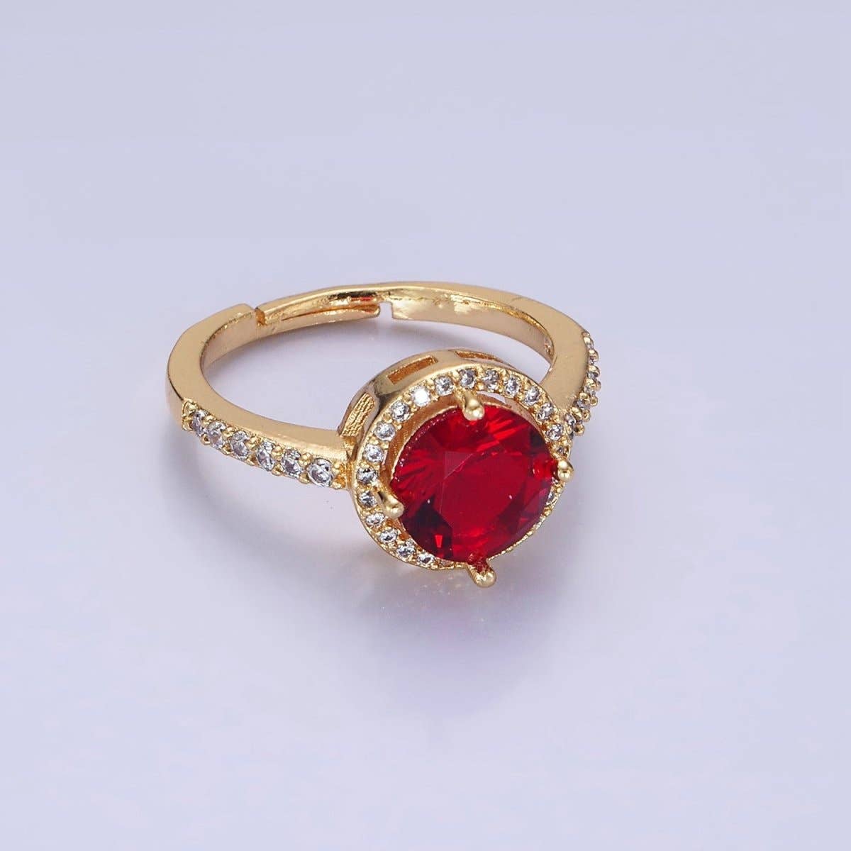 24K Gold Filled Clear, Purple, Pink, Black, Red Solitaire CZ Micro Paved Ring | O1368 - O1372: Black
