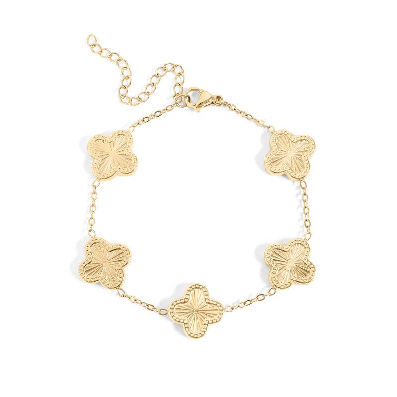 18K Gold PVD Stainless Steel Lucky Clover Charm Bracelet: Pink / Gold