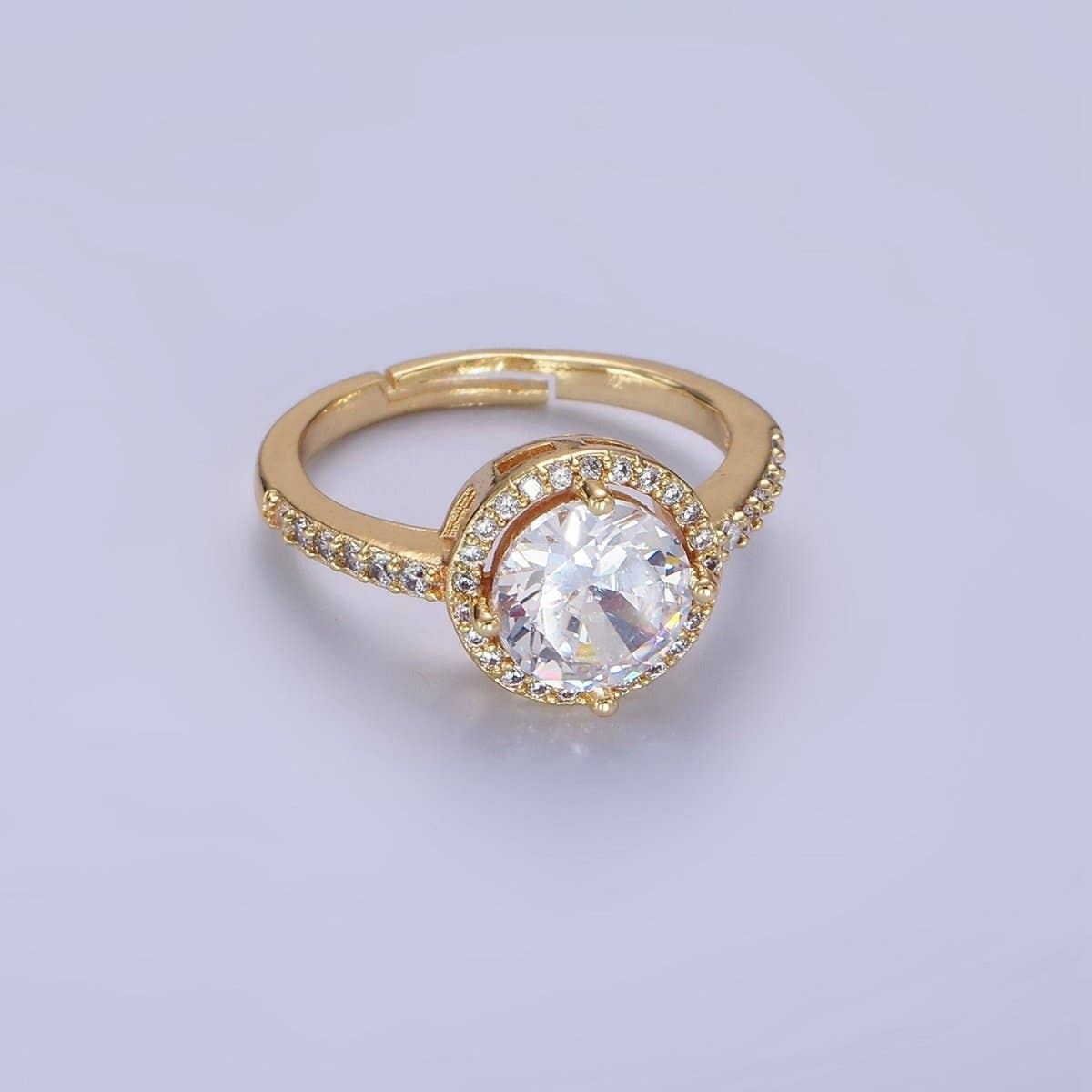 24K Gold Filled Clear, Purple, Pink, Black, Red Solitaire CZ Micro Paved Ring | O1368 - O1372: Black