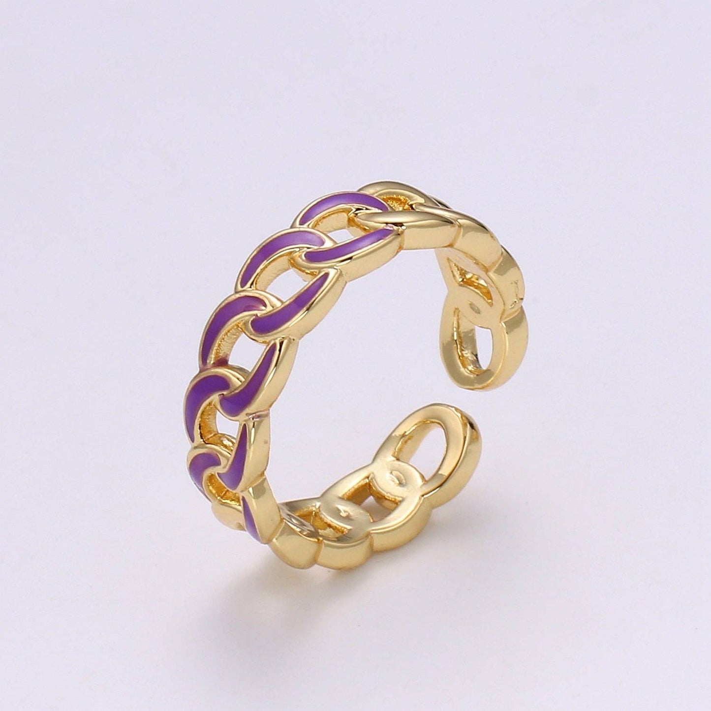 1x Enamel Gold Curb Chain Ring, Statement Ring, Chunky Link Chain Ring, Stackable Ring Thick Gold Ring Open Gold Ring gift for her: White