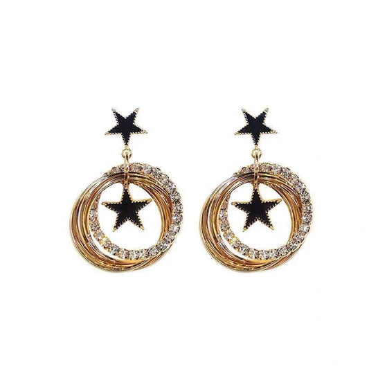 Star Rhinestone Alloy Earrings E4393: Gold