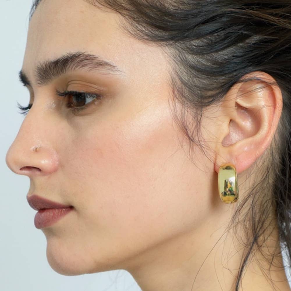 14K Gold Dipped Bold Round Huggie Hoop Earrings: Gold