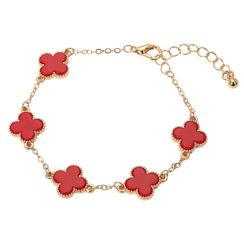 Gold Dipped Quatrefoil Link Chain Bracelet: Black,Gold