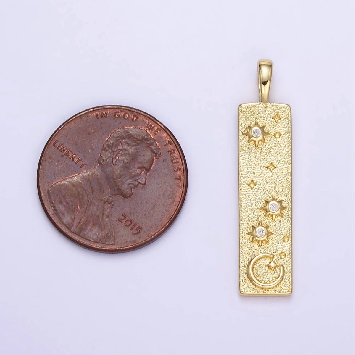 24K Gold Filled Celestial Star Crescent Moon Hammered Tag Pendant | AA1350