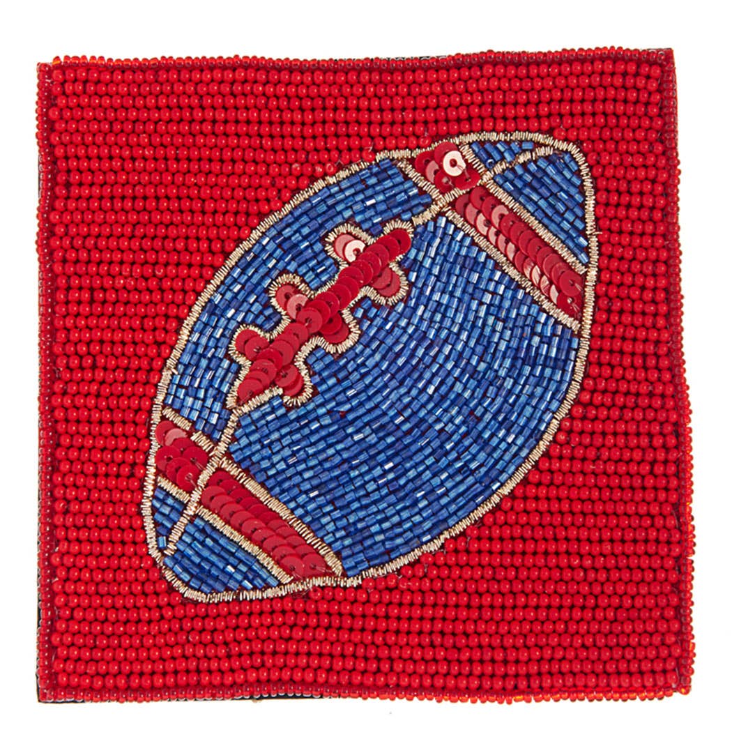 Seed Beaded Square Football Home Coaster: GANGD / ONE SIZE