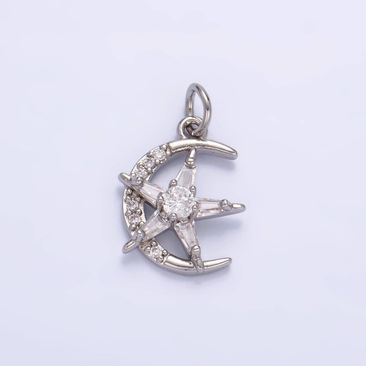 24K Gold Filled Celestial Crescent Moon Star Micro Paved CZ Mini Charm in Gold & Silver | W811: Gold