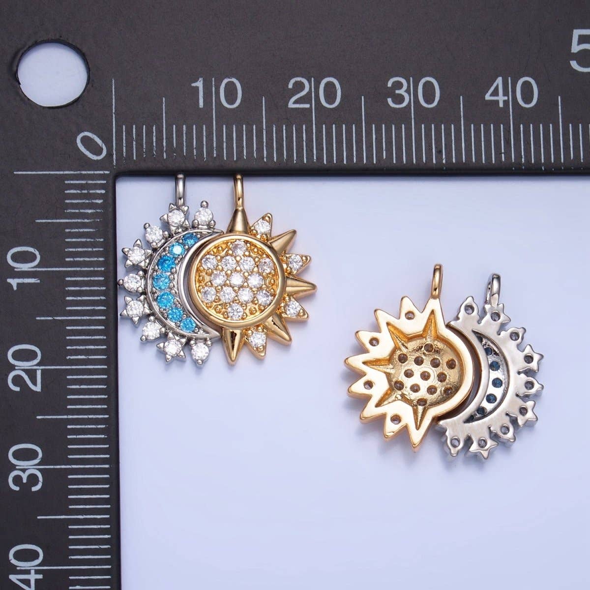 24K Gold Filled Celestial Sun Crescent Moon Micro Paved CZ Pendant Set | AG829