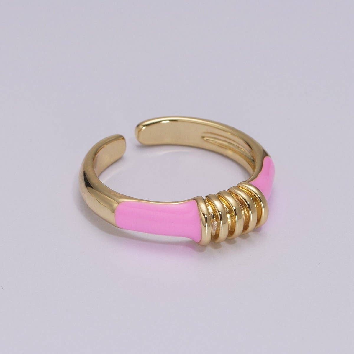 Colorful Pastel Enamel Ring • Gold Filled Multicolor Open Band • Green Pink Black White Minimalist Stackable Ring U-115~U-118: Black