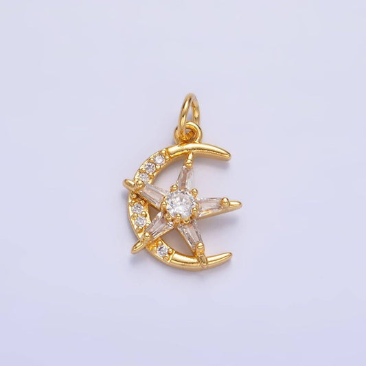 24K Gold Filled Celestial Crescent Moon Star Micro Paved CZ Mini Charm in Gold & Silver | W811: Gold