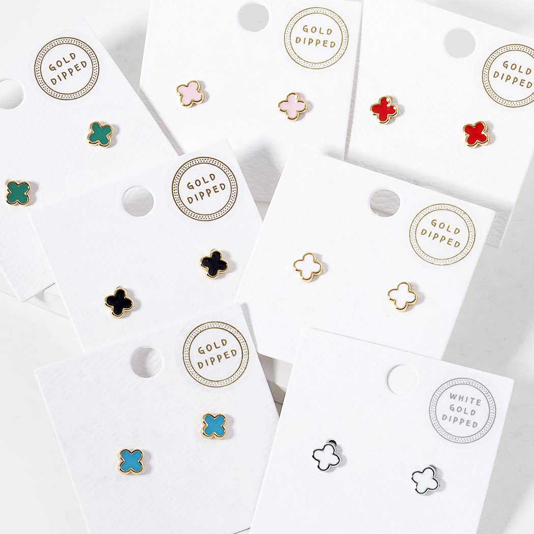Gold-Dipped Clover Post Earrings: GWH / ONE SIZE