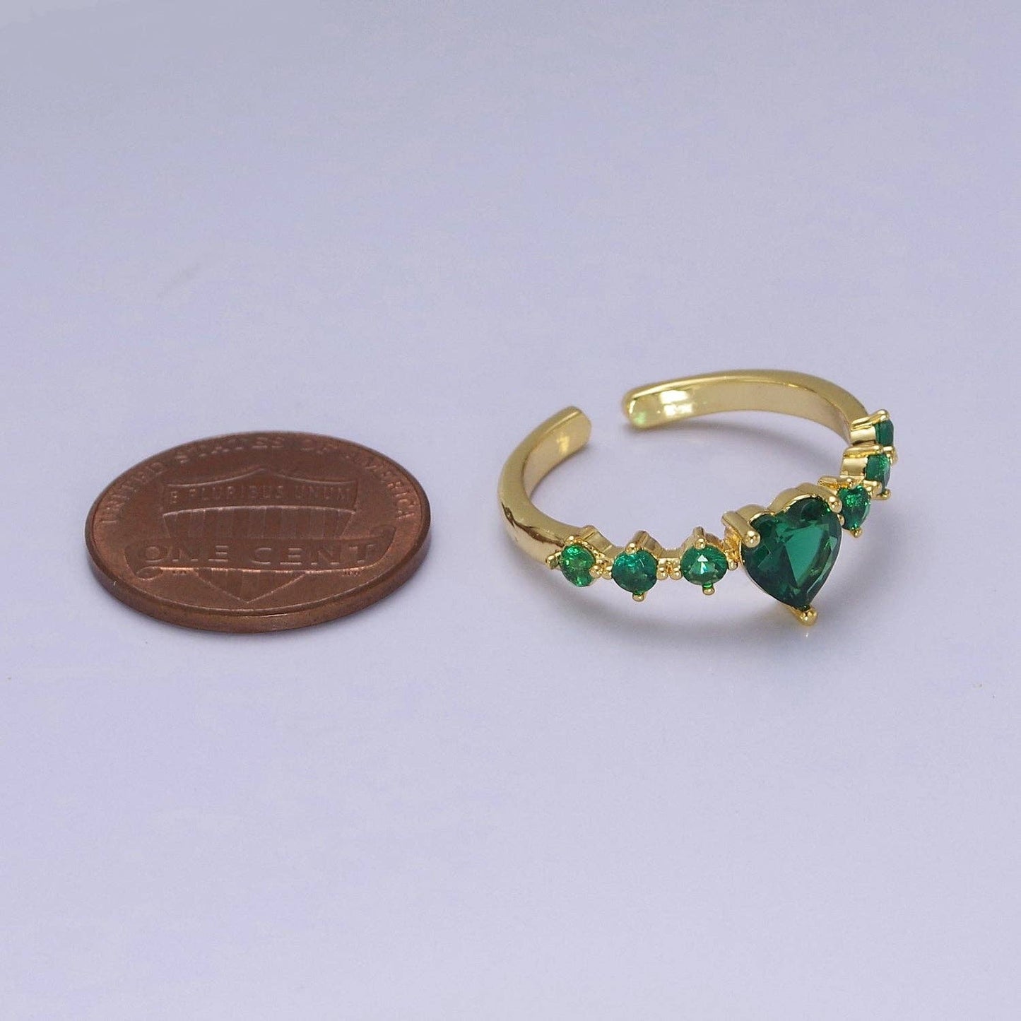Dainty Emerald Green Heart Cz Stone Ring O-2106