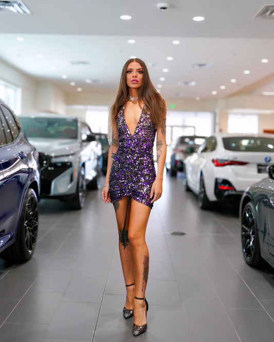Purple sparkle lace dress