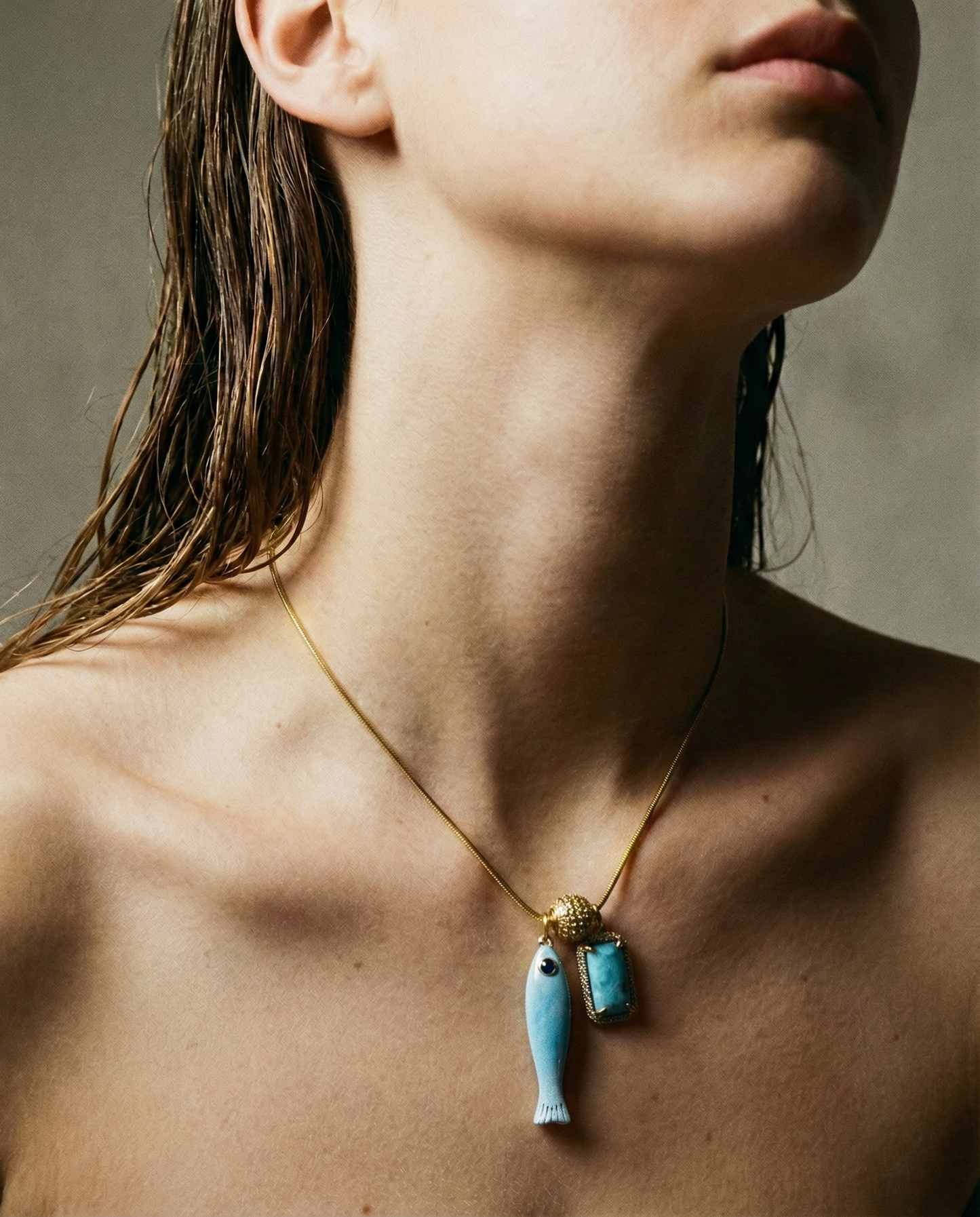 Fish & Gemstone Charm Necklace · Spiritual Talisman: Turquoise