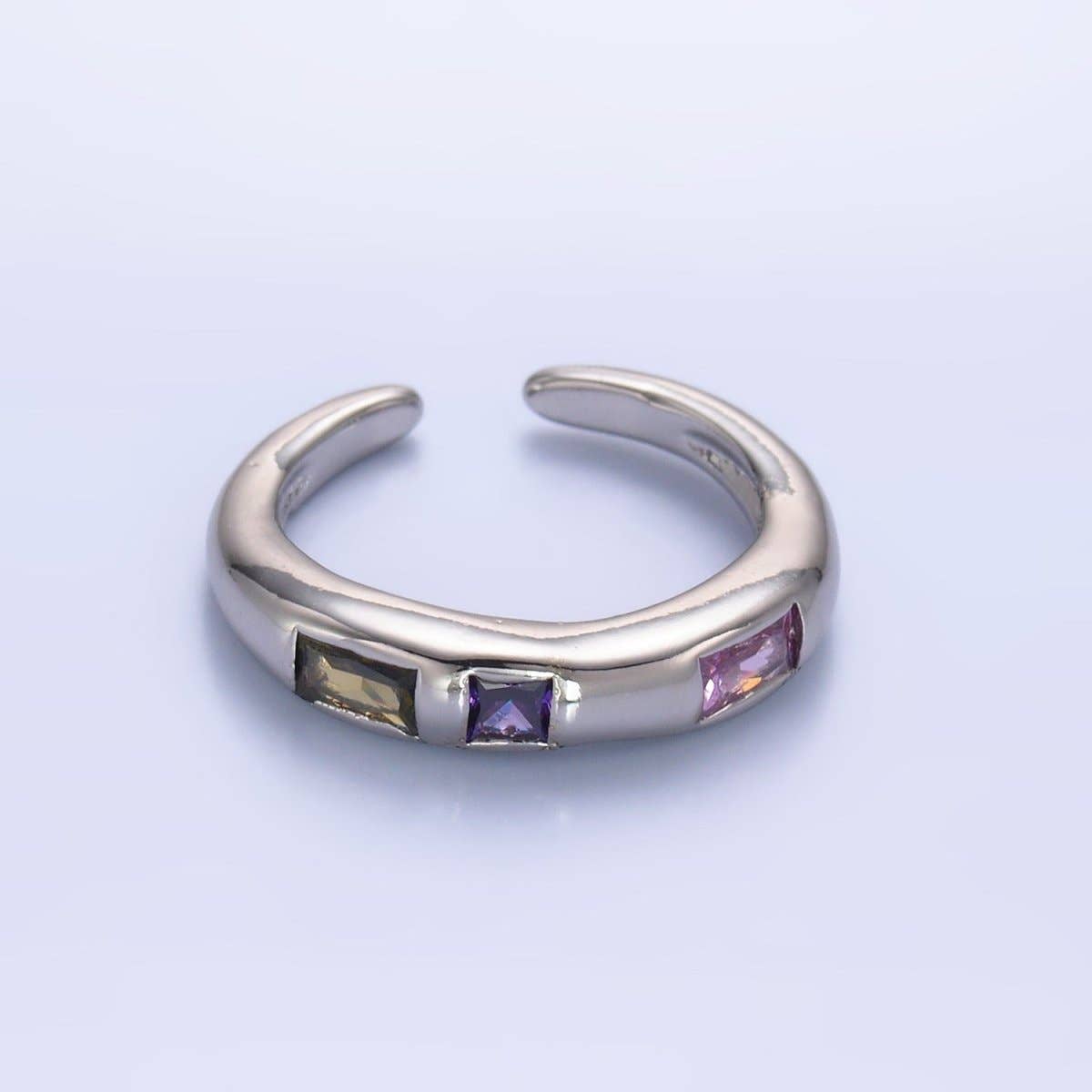 24K Gold Filled Multicolor Linear CZ Ring in Gold & Silver | O750 O742: Silver