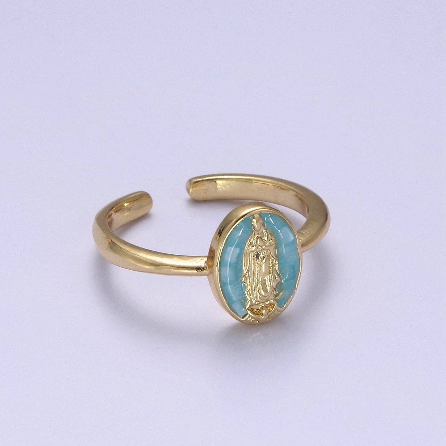 Gold Virgin Mary Ring | Religious Jewelry | Lady Guadalupe R: White