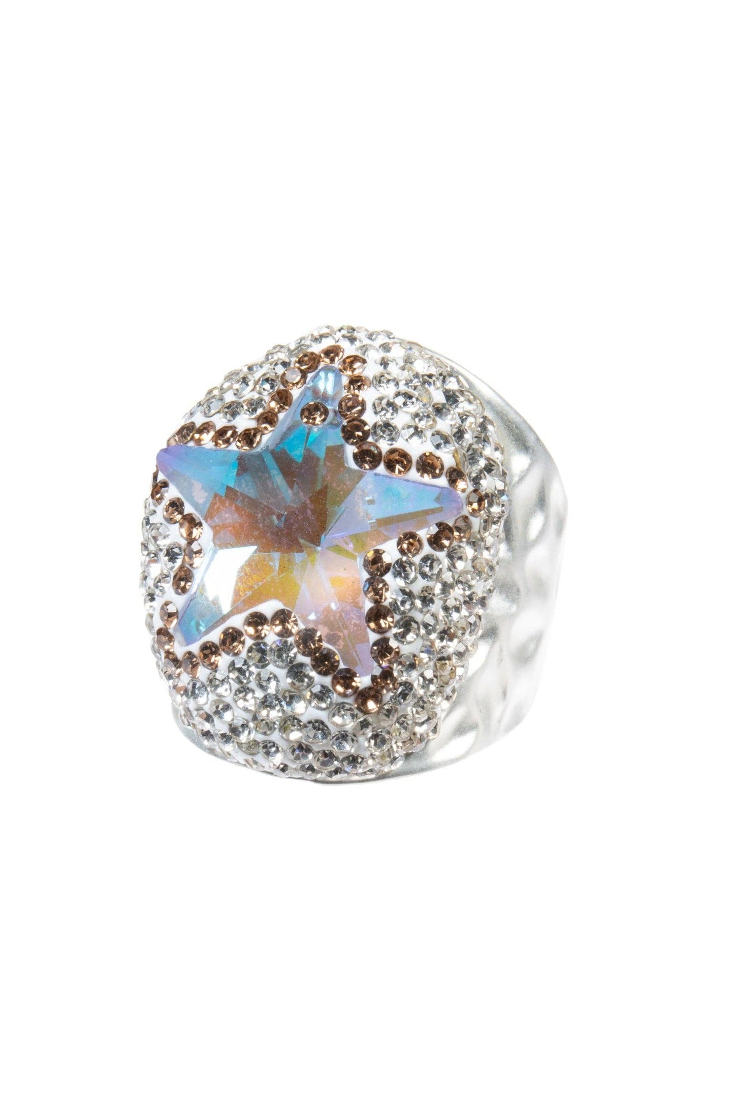Glass Rhinestone Alloy Rings R2737-Silver: Blue