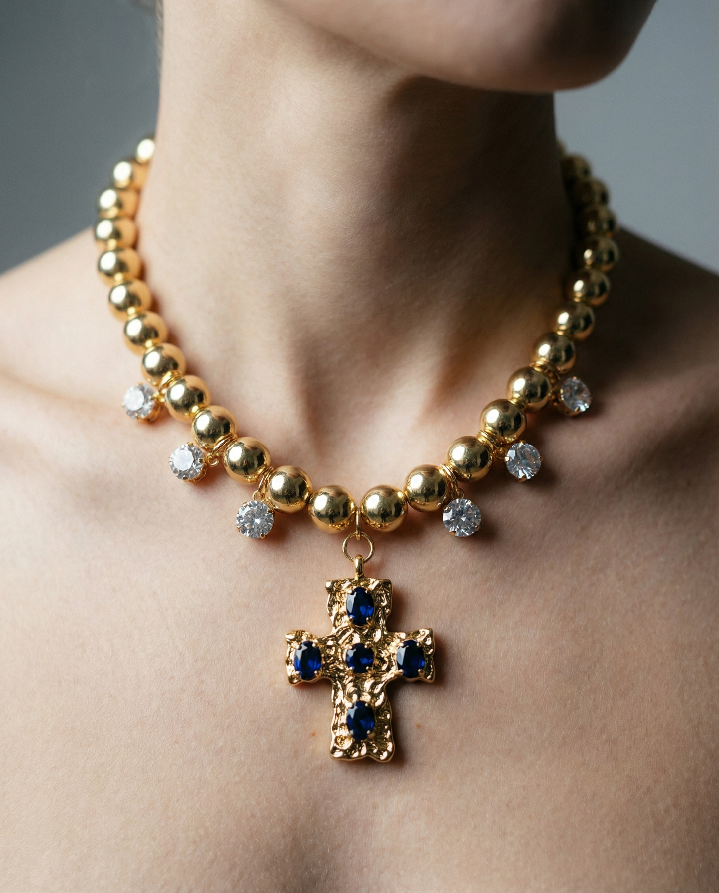 Statement Chunky Cross Necklace: Blue