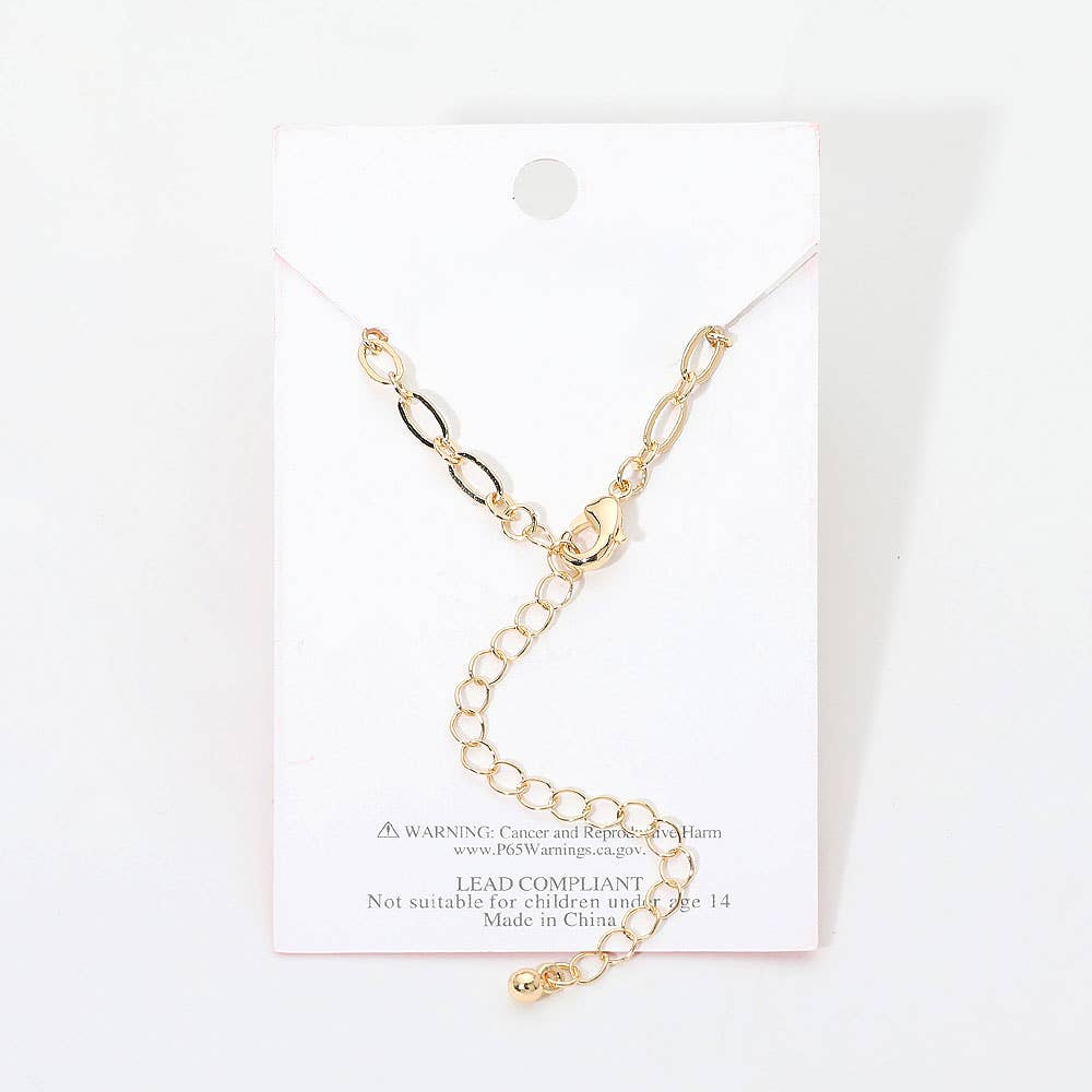 Gold Dipped Stone Pave Quatrefoil Charm Textured Paperclip Chain Anklet: Clear,Gold