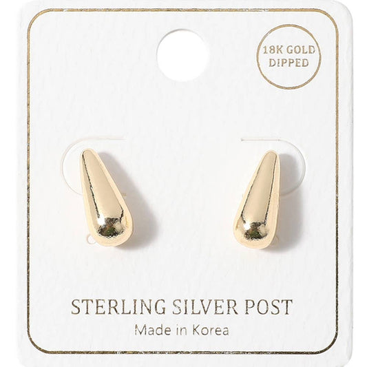18K Gold Dipped Sterling Silver Post Teardrop Earrings: Gold