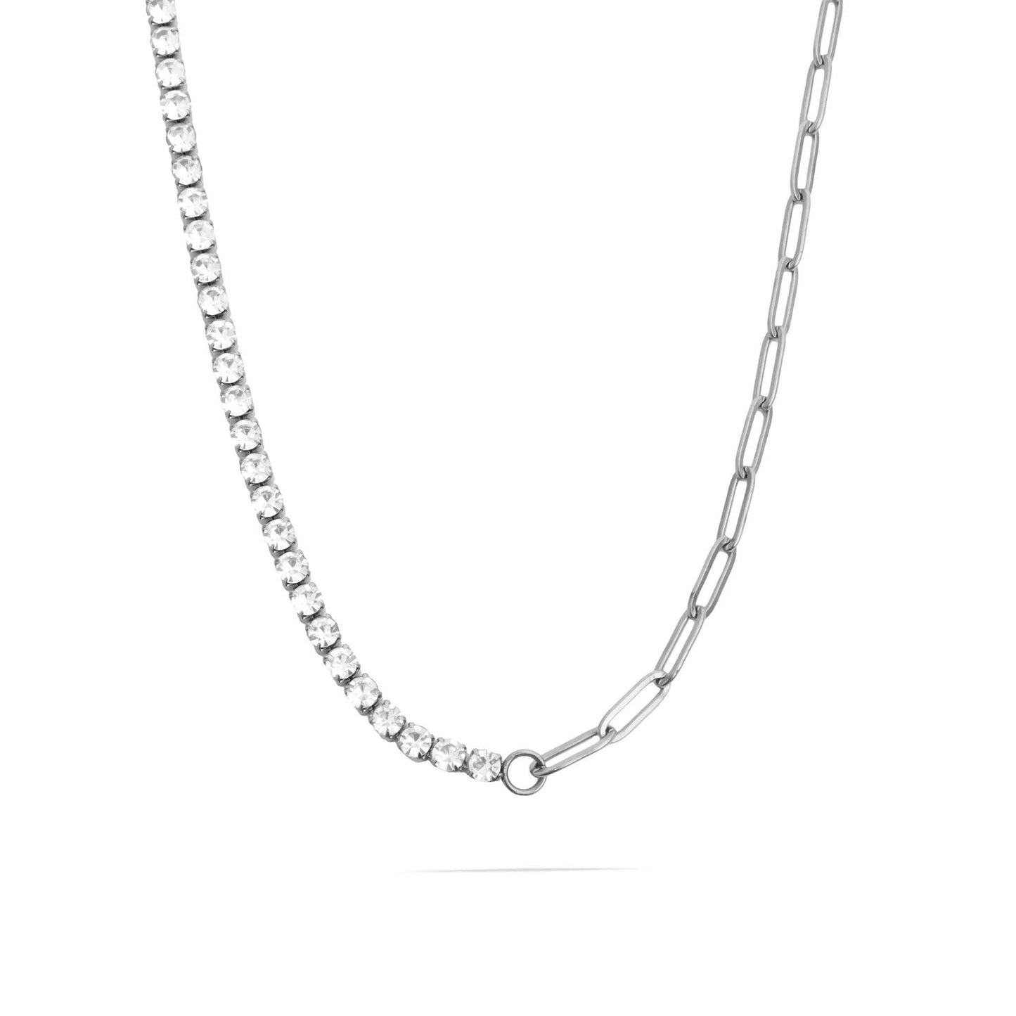 Paperclip Tennis Chain Split Necklace: Gold