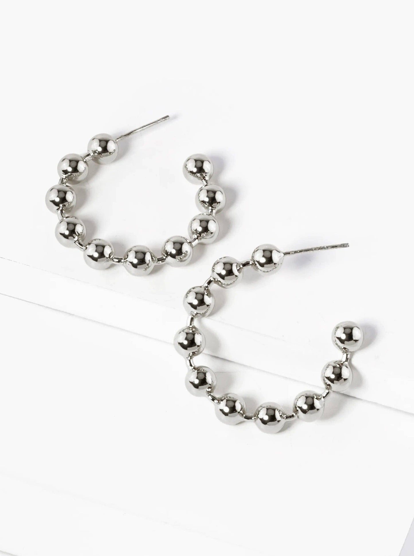 18k Gold Dipped 25mm Ball Hoop Earrings: Rhodium