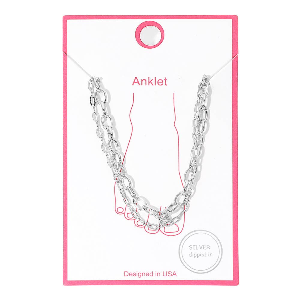 Gold Dipped Oval Link Chain Layered Anklet: Gold