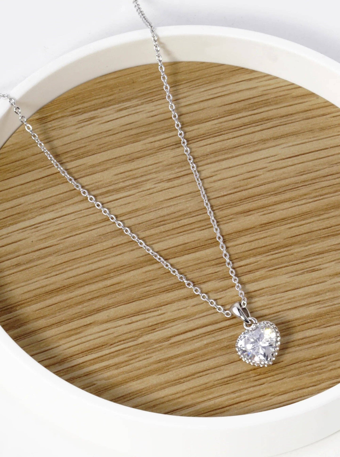 White Gold Dipped Textured 10mm CZ Stone Heart Pendant Necklace: Gold