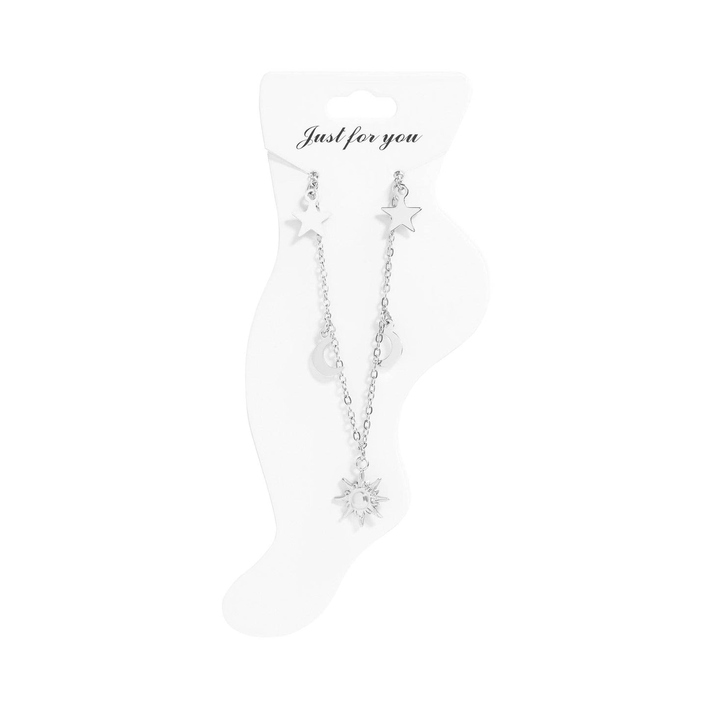 18K Gold PVD Stainless Steel Moon & Star Charm Anklet: Stainless