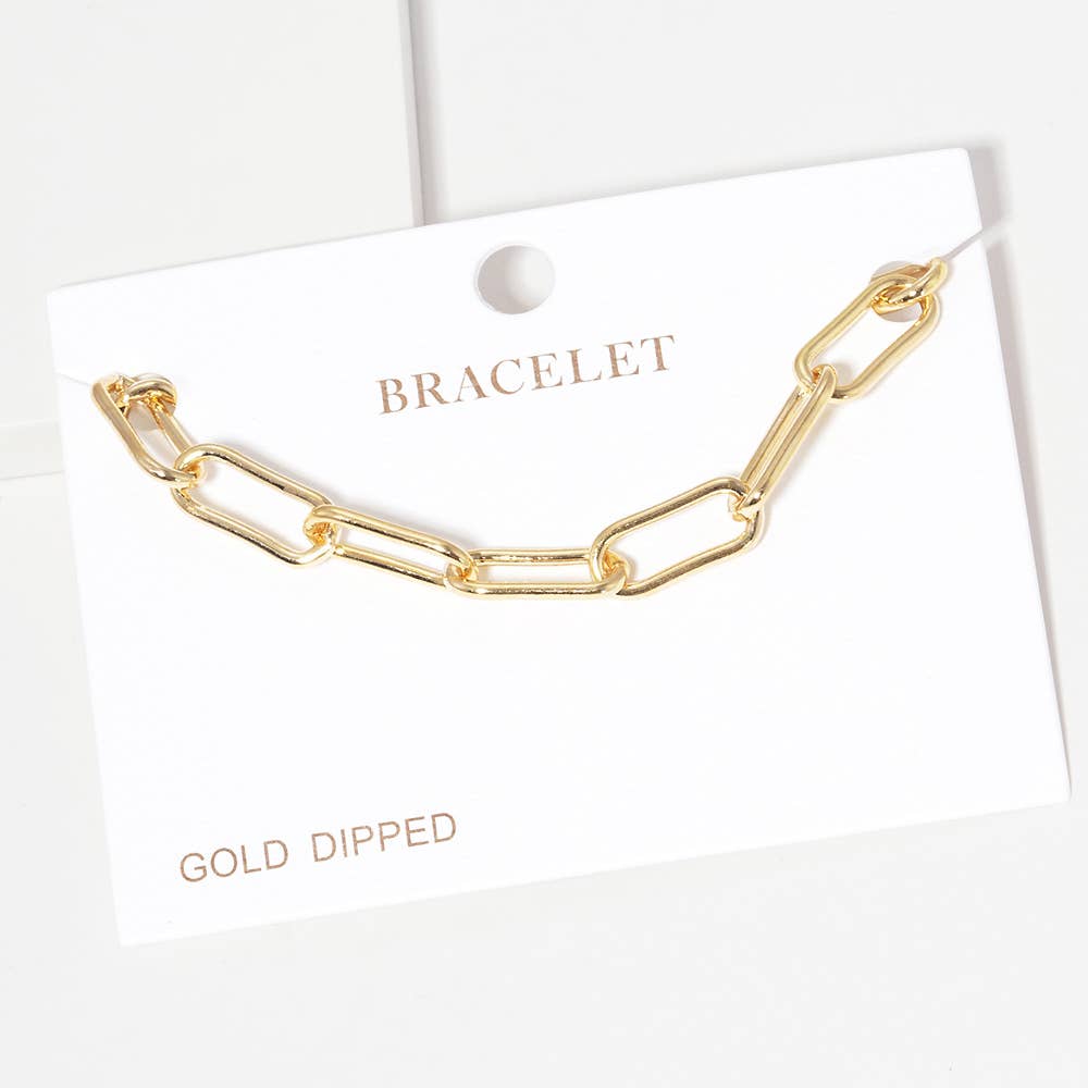 Gold Dipped Paperclip Chain Link Bracelet: Silver