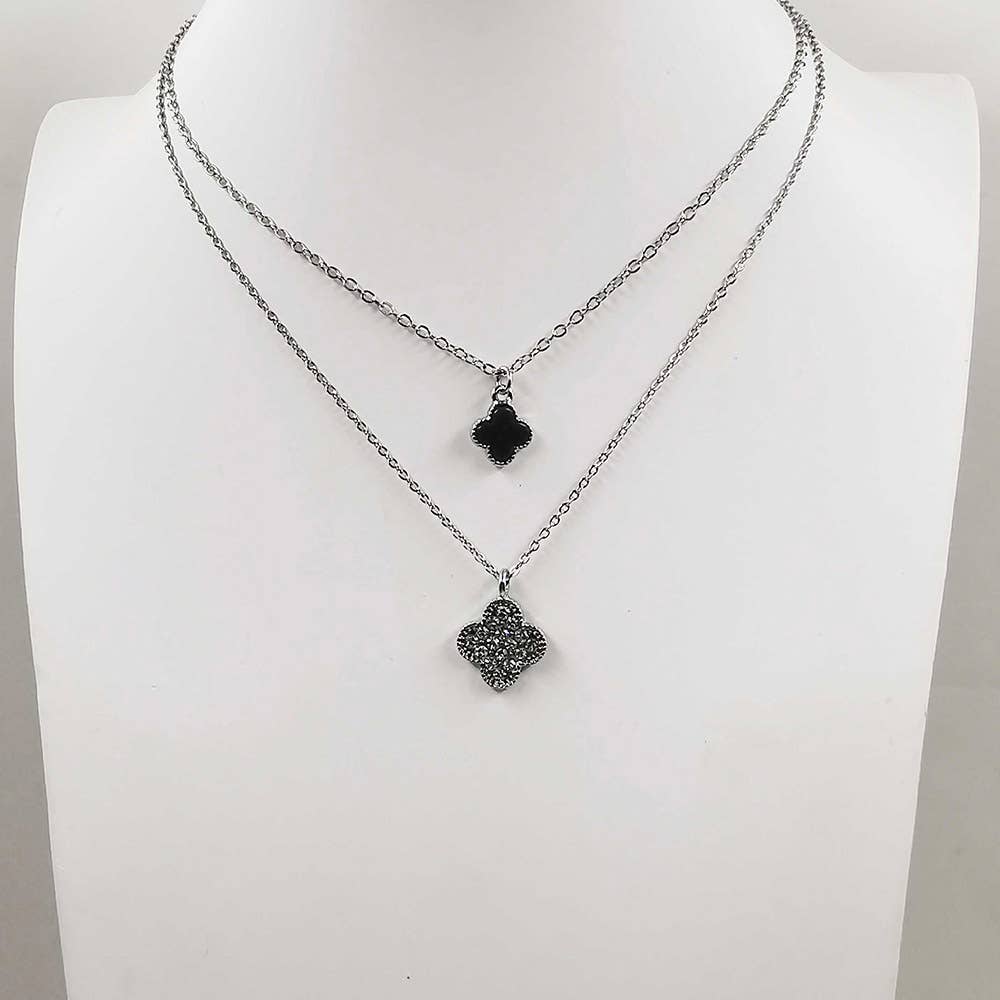 Gold Dipped Double Quatrefoil Pendant Layered Necklace: Gold,Red