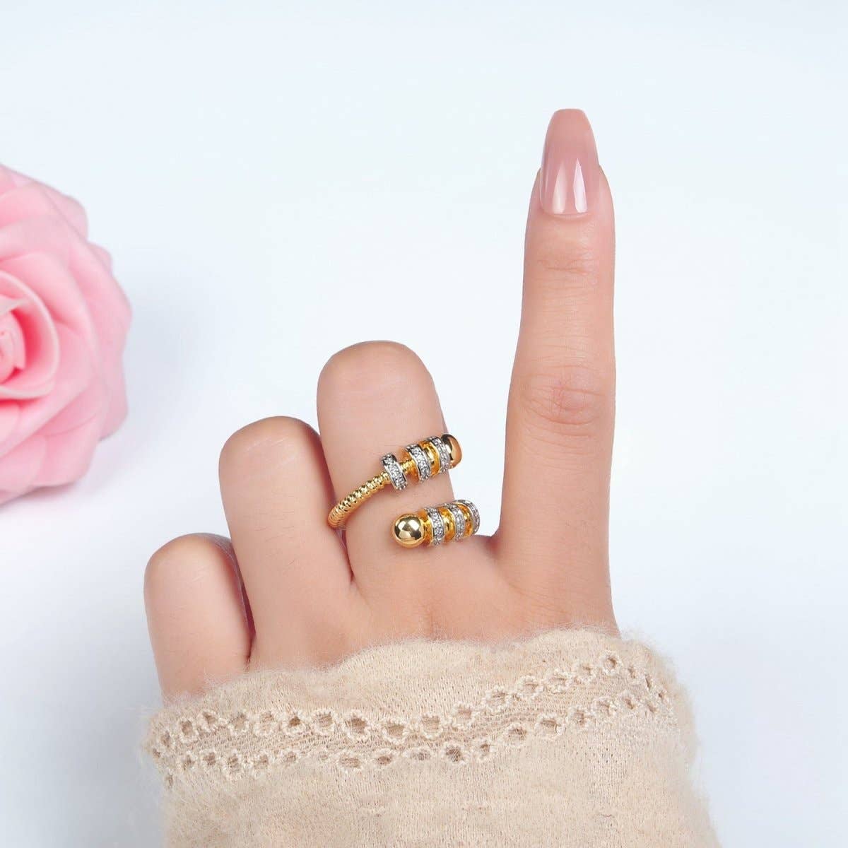 24K Gold Filled Circular Coil Band Mixed Metal Ring | O1407