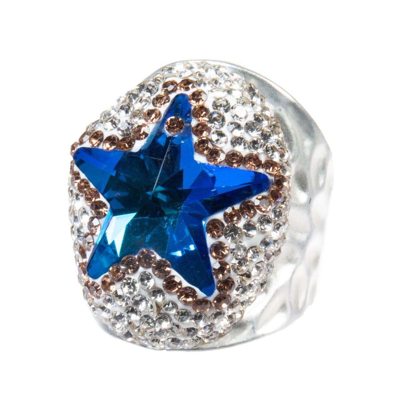 Glass Rhinestone Alloy Rings R2737-Silver: Blue