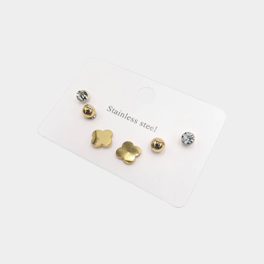 12 SET OF 3 - Stainless Steel Stud Earring Set