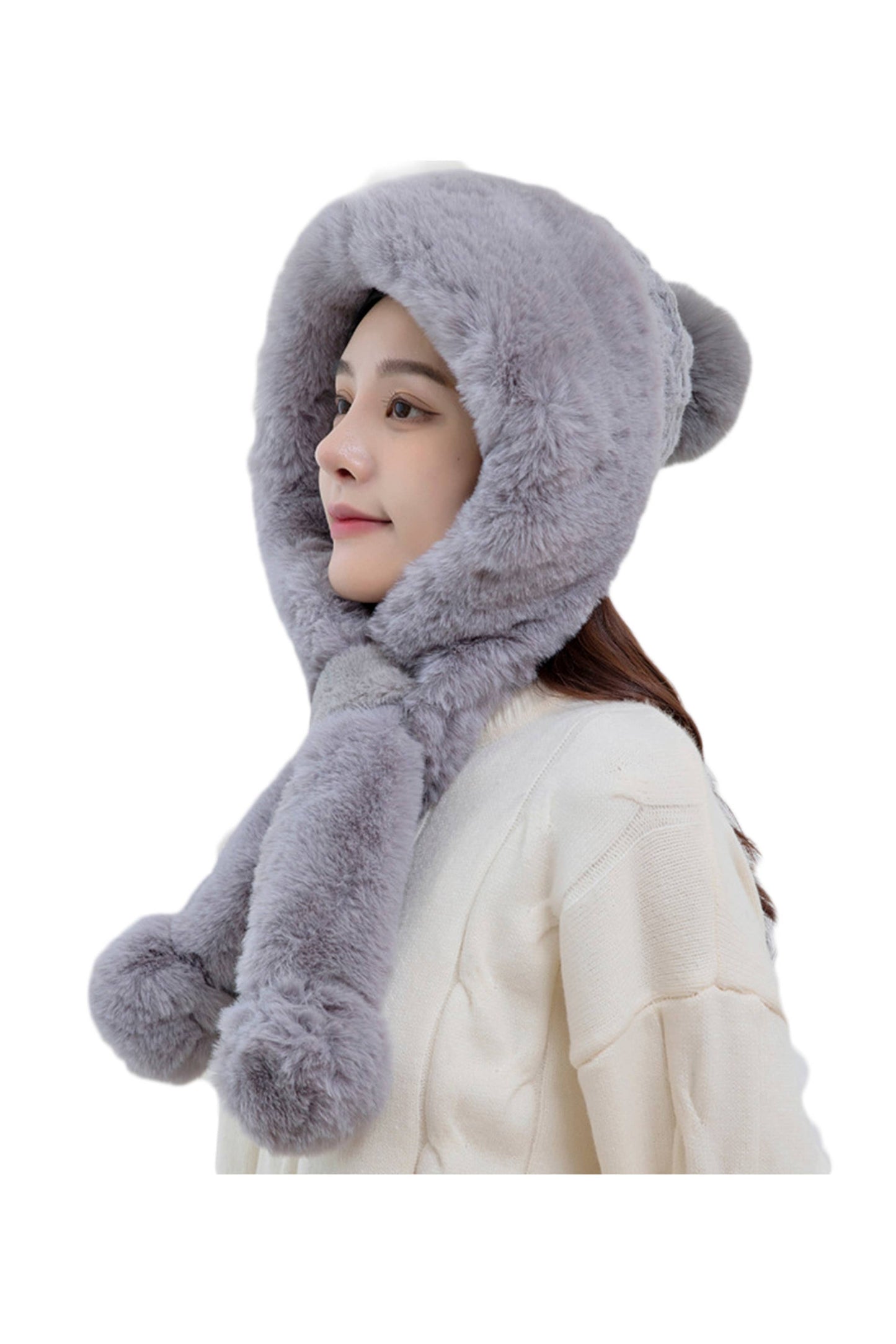 Plush Bib Hat : Grey
