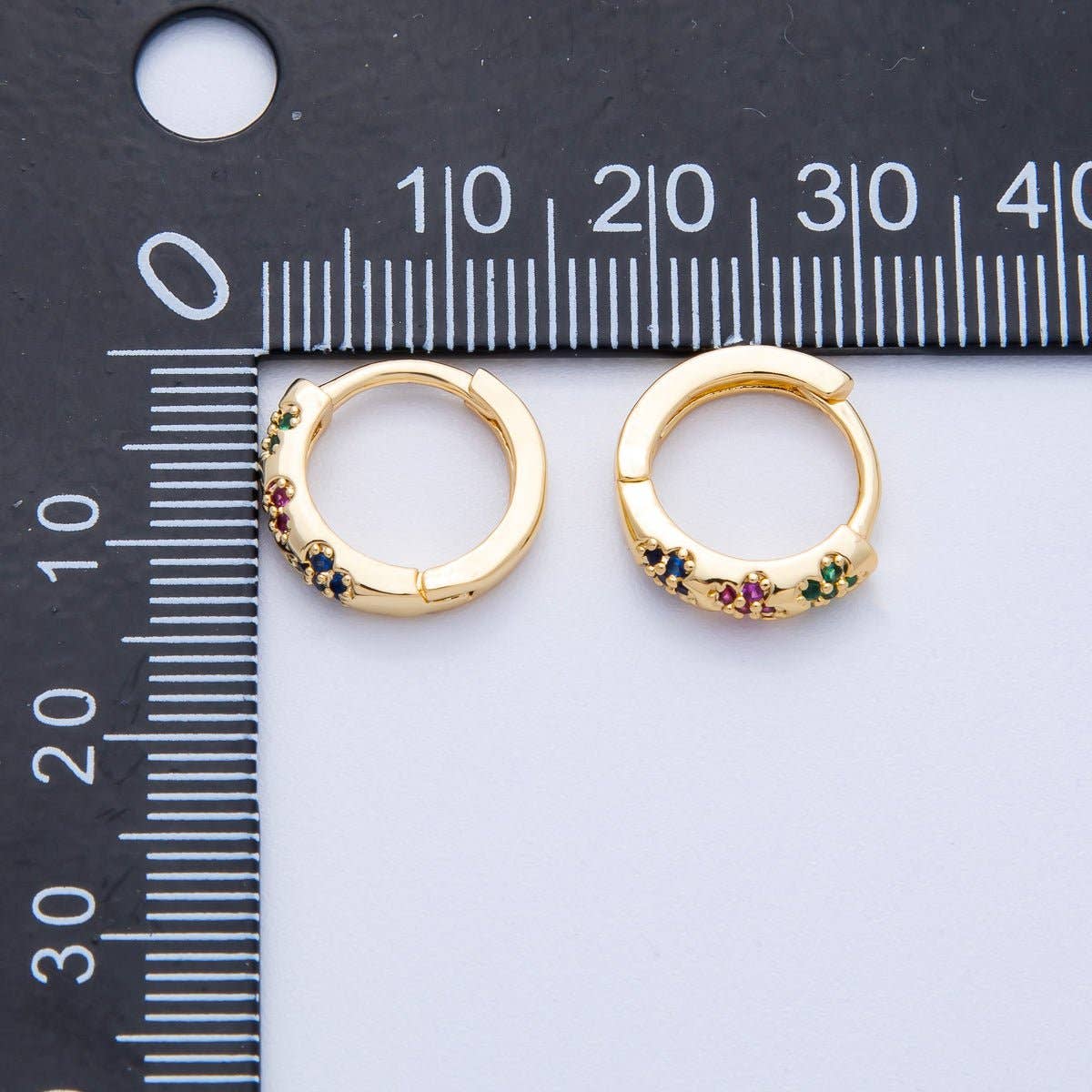 18K Gold Filled 13mm Multicolor Micro Paved CZ Flower Huggie Earrings | Earrings-00057