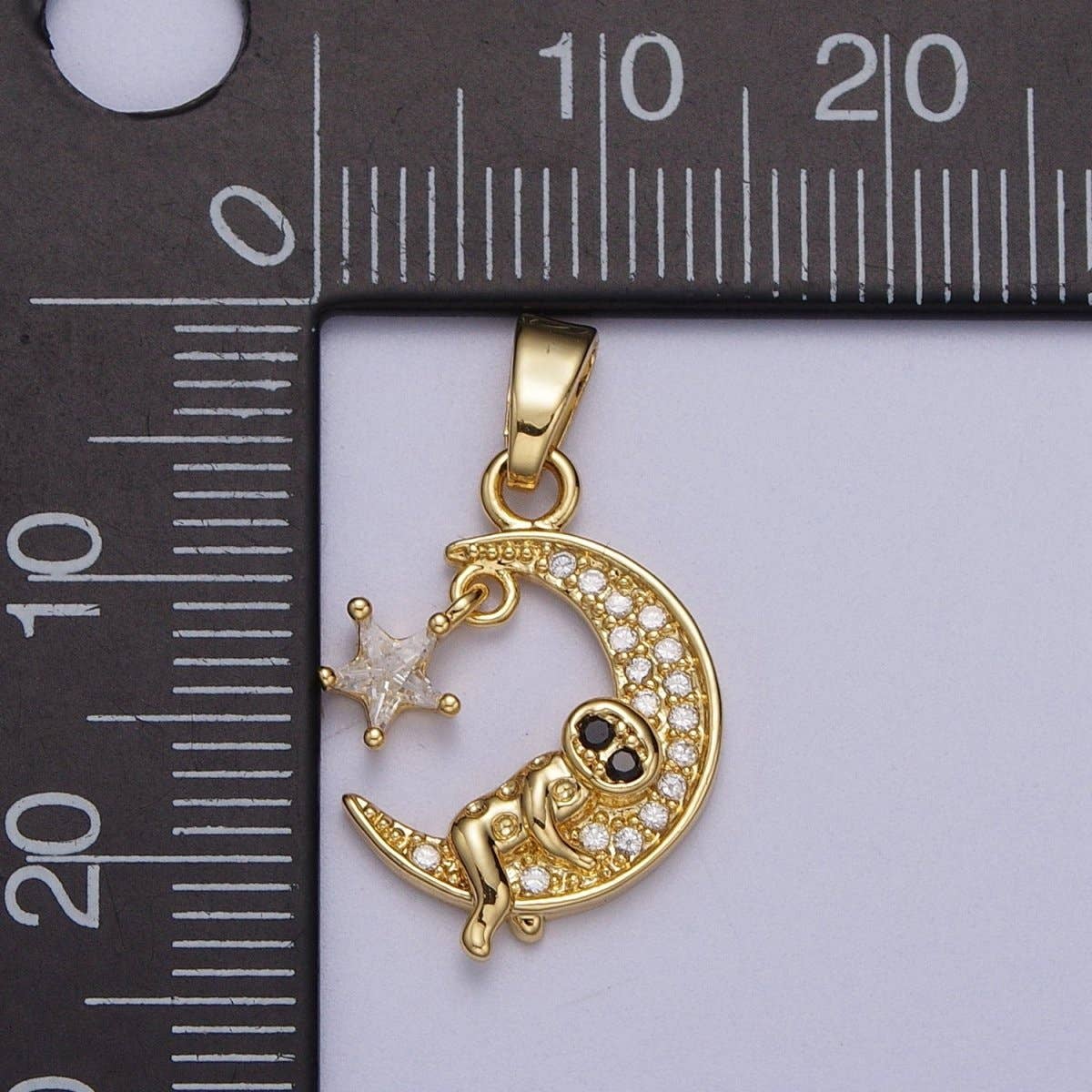 Gold Man on the Crescent Moon with Star CZ Celestial Pendant For DIY Jewelry Making | X-670