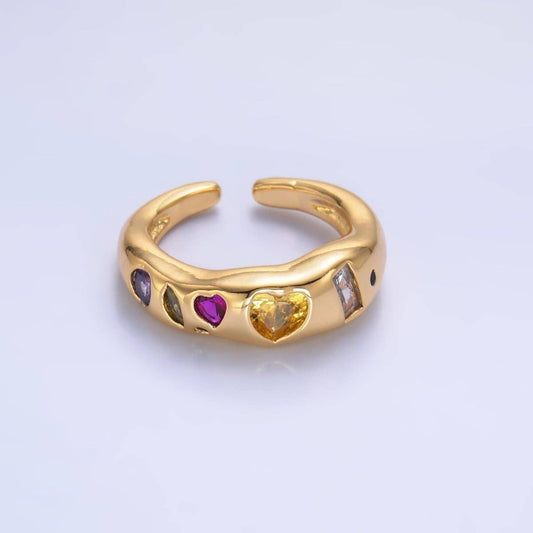 24K Gold Filled Multicolor Geometric CZ Ring in Gold & Silver | O740 O743: Yellow Gold