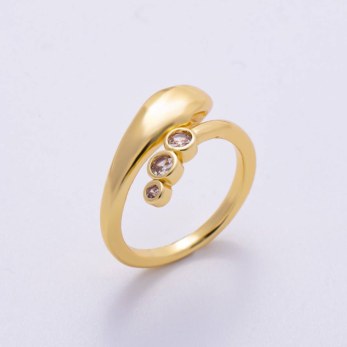 16K Gold Filled Triple CZ Dotted Round Dome Wrap Ring | Rings-00065