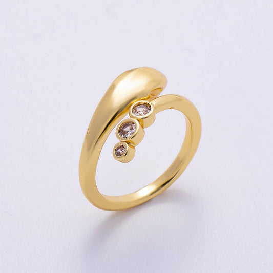 16K Gold Filled Triple CZ Dotted Round Dome Wrap Ring | Rings-00065