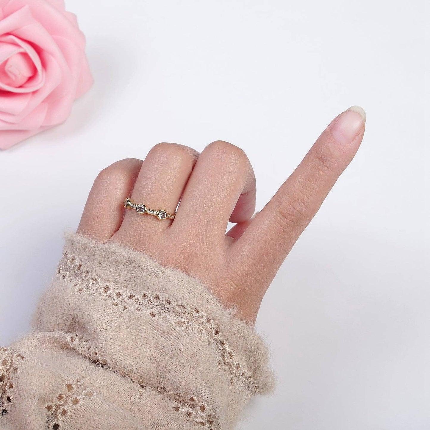 Dainty pink green clear stone ring stackable ring cubic cz: Green
