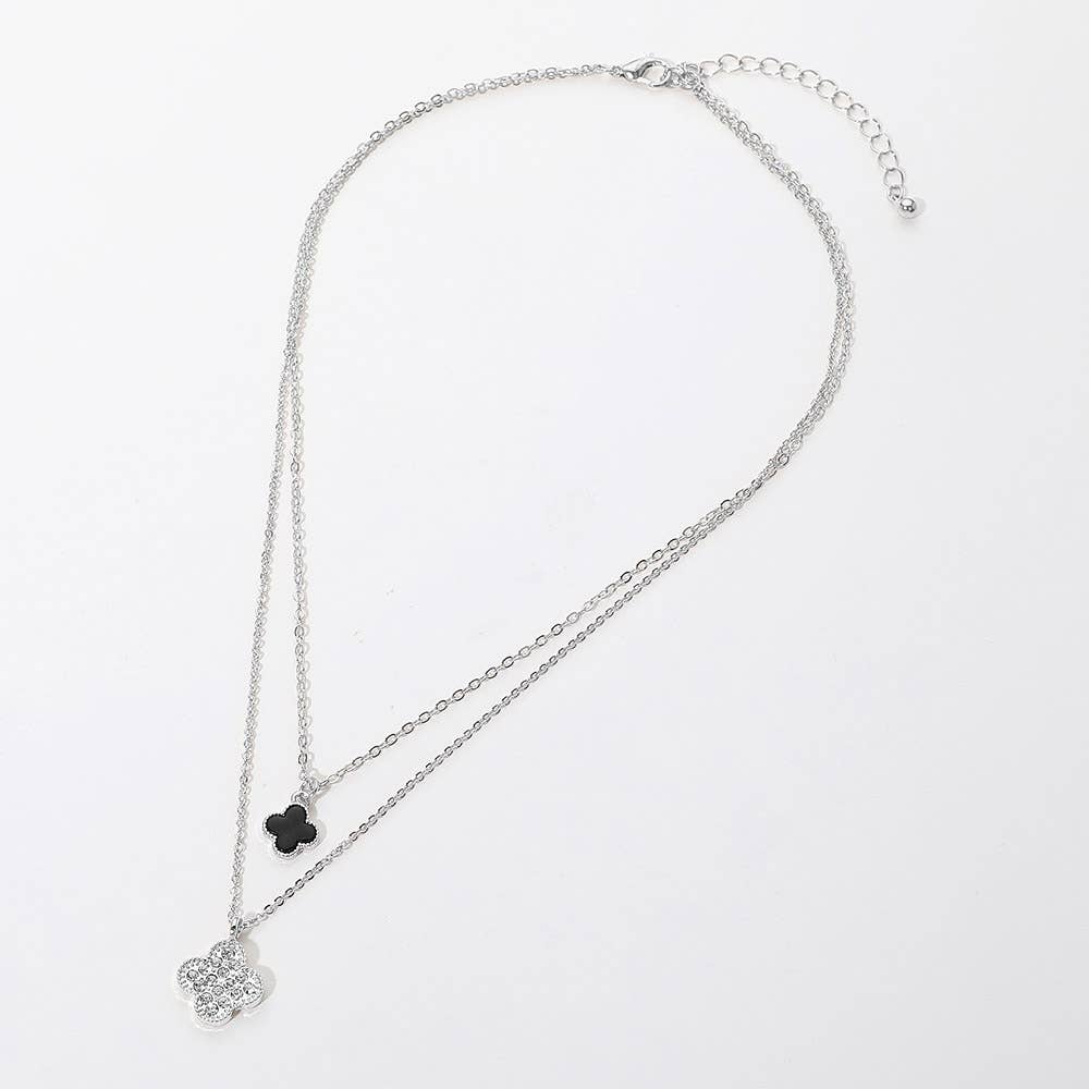 Gold Dipped Double Quatrefoil Pendant Layered Necklace: Gold,Red
