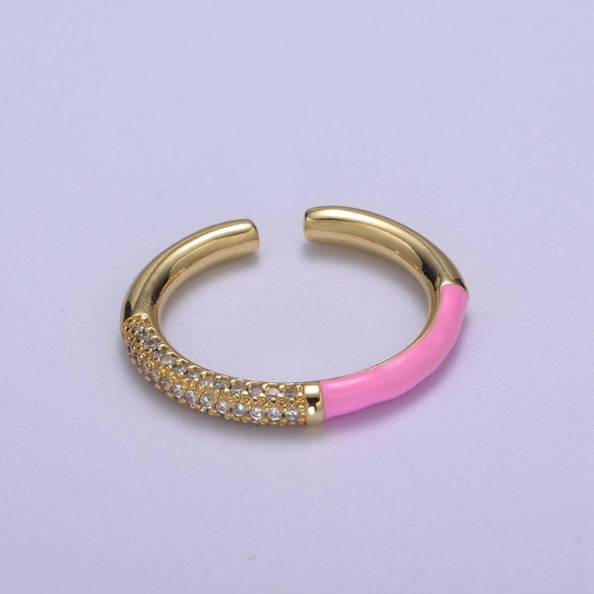 Colorful Enamel Adjustable Ring, 14K Gold Filled CZ Fusion Stacking Ring, Adjustable Ring, Fashion Enamel Jewelry S-170 ~ S-179: Hot Pink