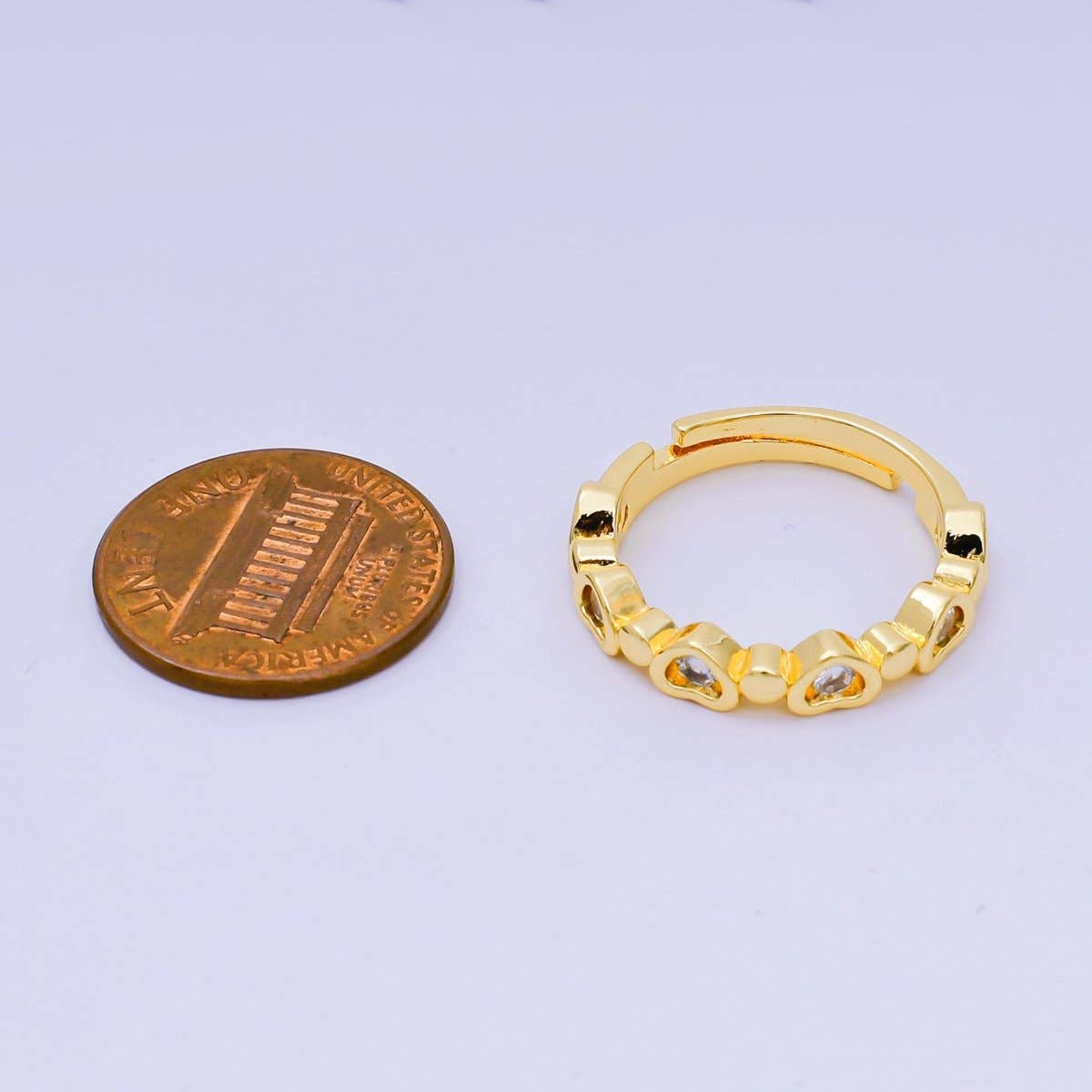 24K Gold Filled Micro Paved CZ Half-Circle Heart Adjustable Ring | O-1454