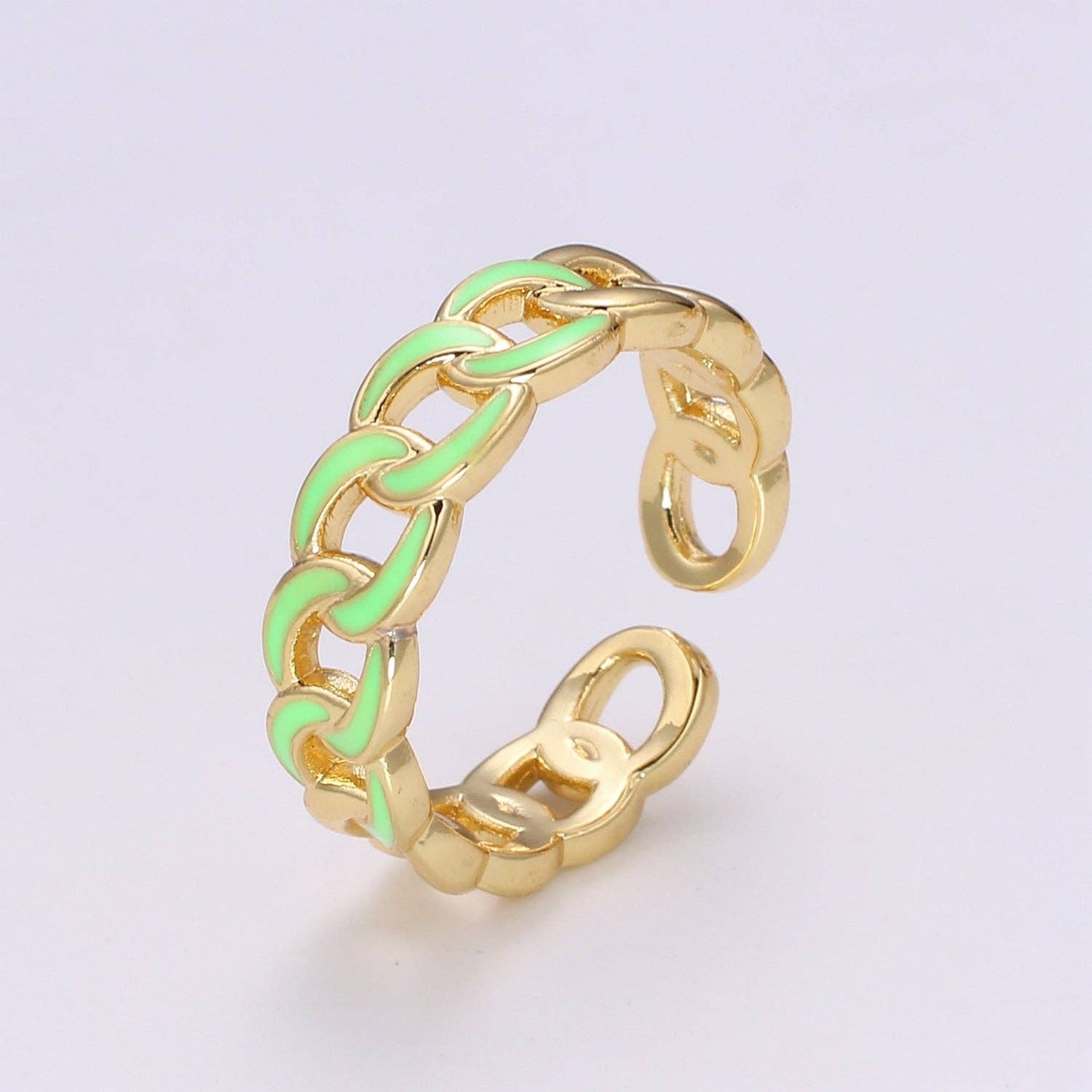 1x Enamel Gold Curb Chain Ring, Statement Ring, Chunky Link Chain Ring, Stackable Ring Thick Gold Ring Open Gold Ring gift for her: White