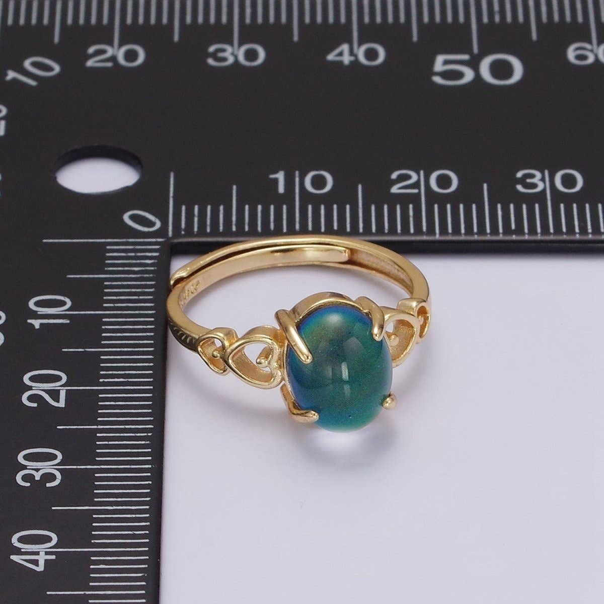 14K Gold Filled Open Heart Oval Opal Adjustable Mood Ring | O-1034