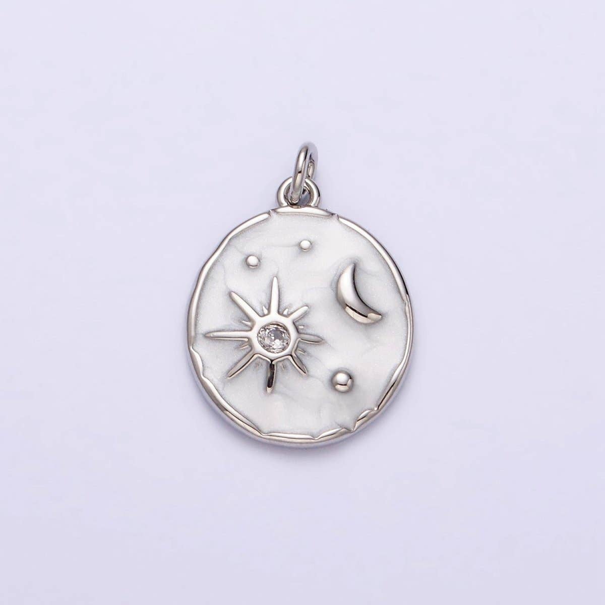 16K Gold Filled Celestial Sun Star Crescent Moon White, Blue, Pink Sparkly Enamel Round Stamped Charm in Gold & Silver | AC1356 - AC1361: Gold / Pink