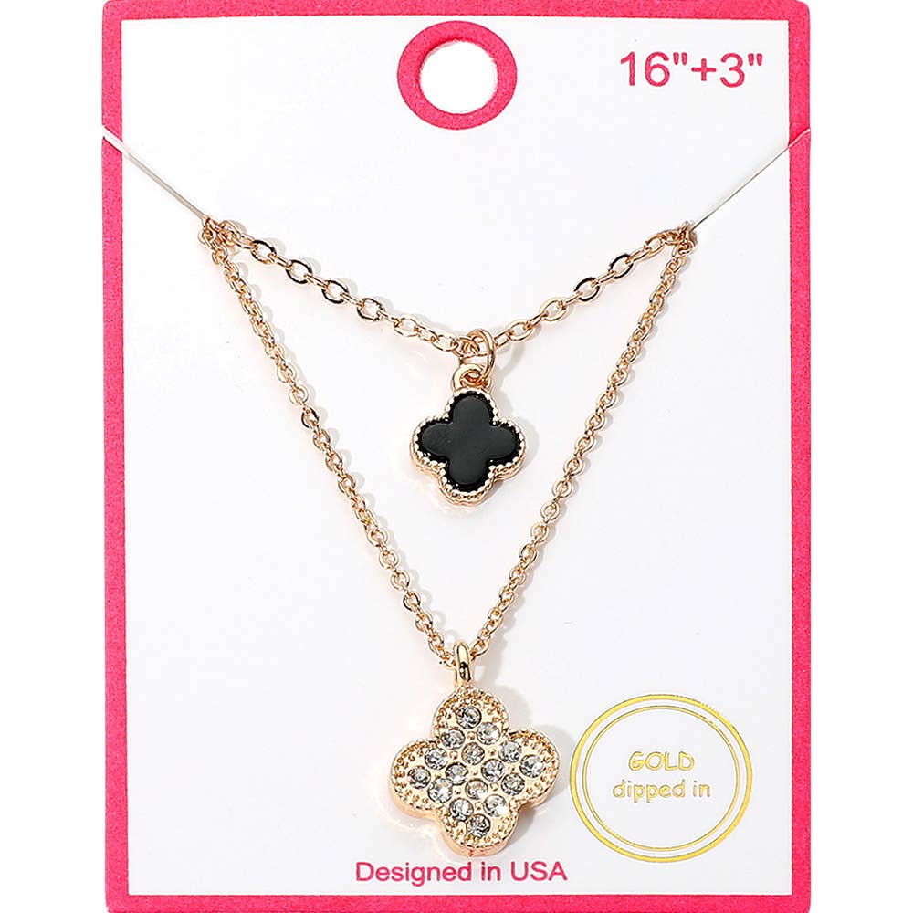 Gold Dipped Double Quatrefoil Pendant Layered Necklace: Gold,Red