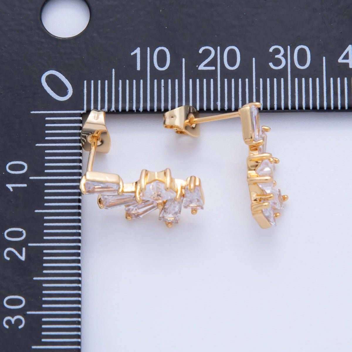 18K Gold Filled Clear CZ Star Baguette Stud Earrings | Q020