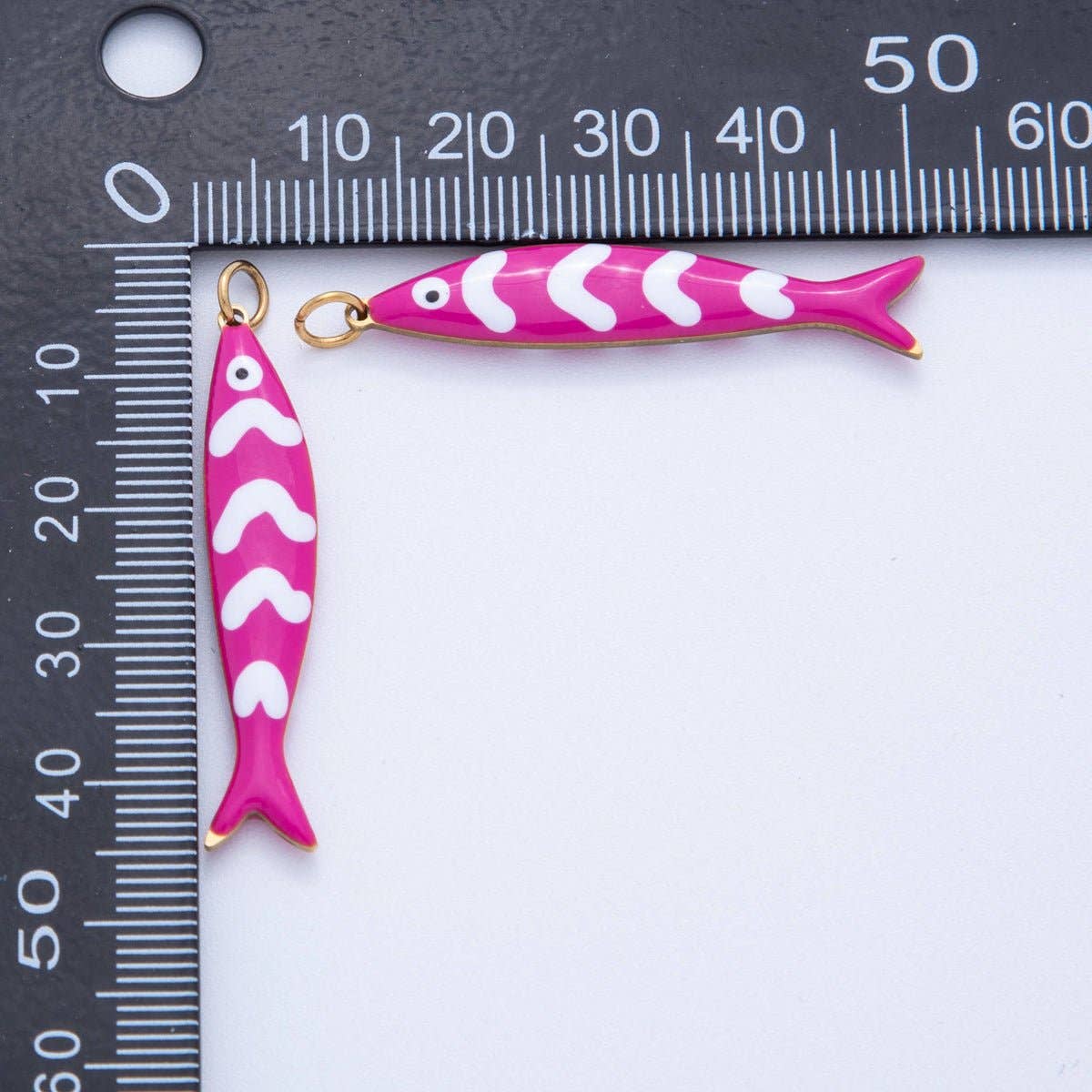 Stainless Steel Pink, Blue White-Lined Fish Sea 3D Multidimensional Charm | AF391 AF392: Pink